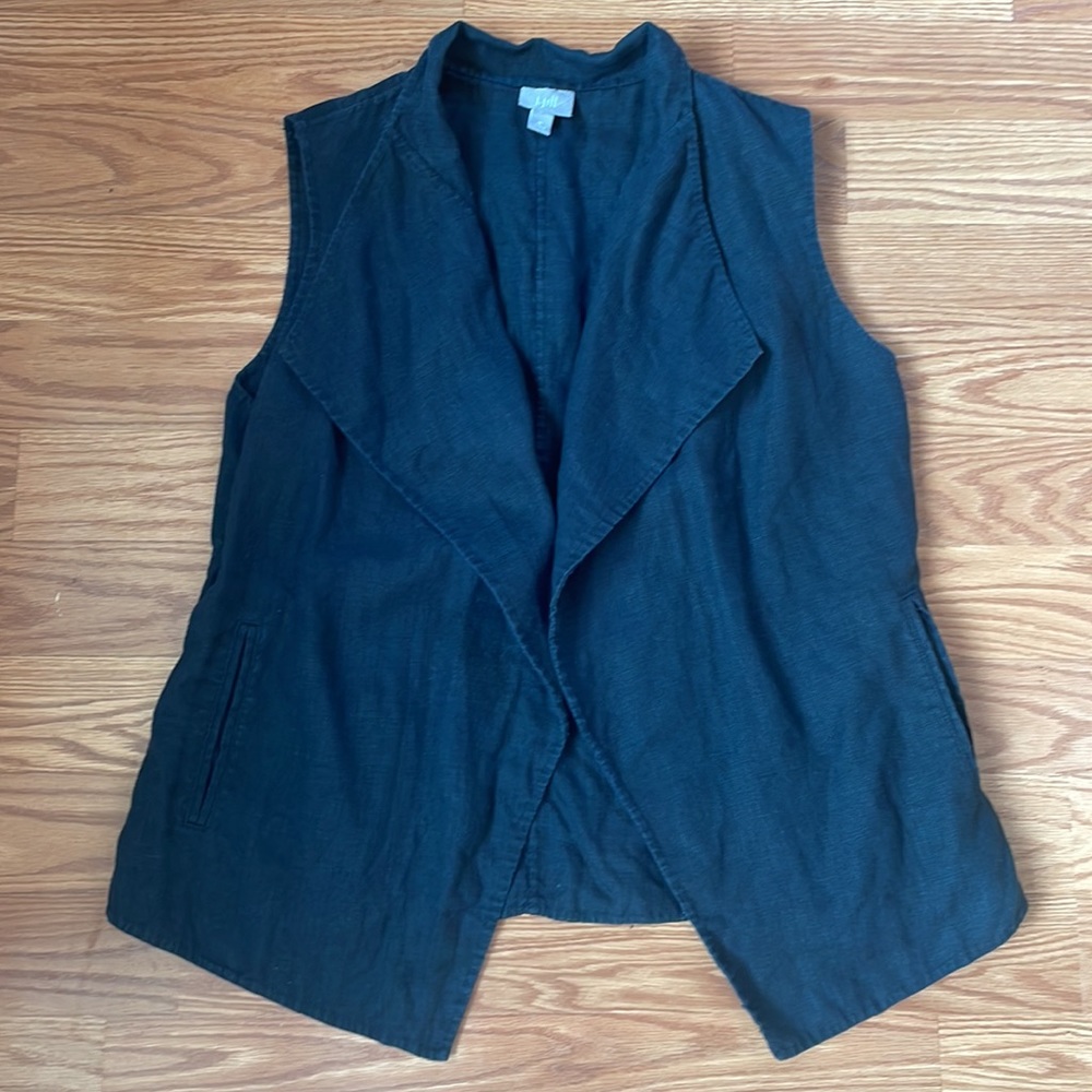 J. Jill Black 100% Linen Open Front‎ Boho Vest Size Medium